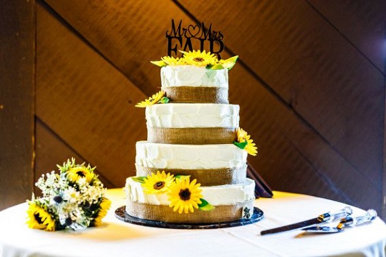 yellow wedding cake for blue yellow rustic country wedding